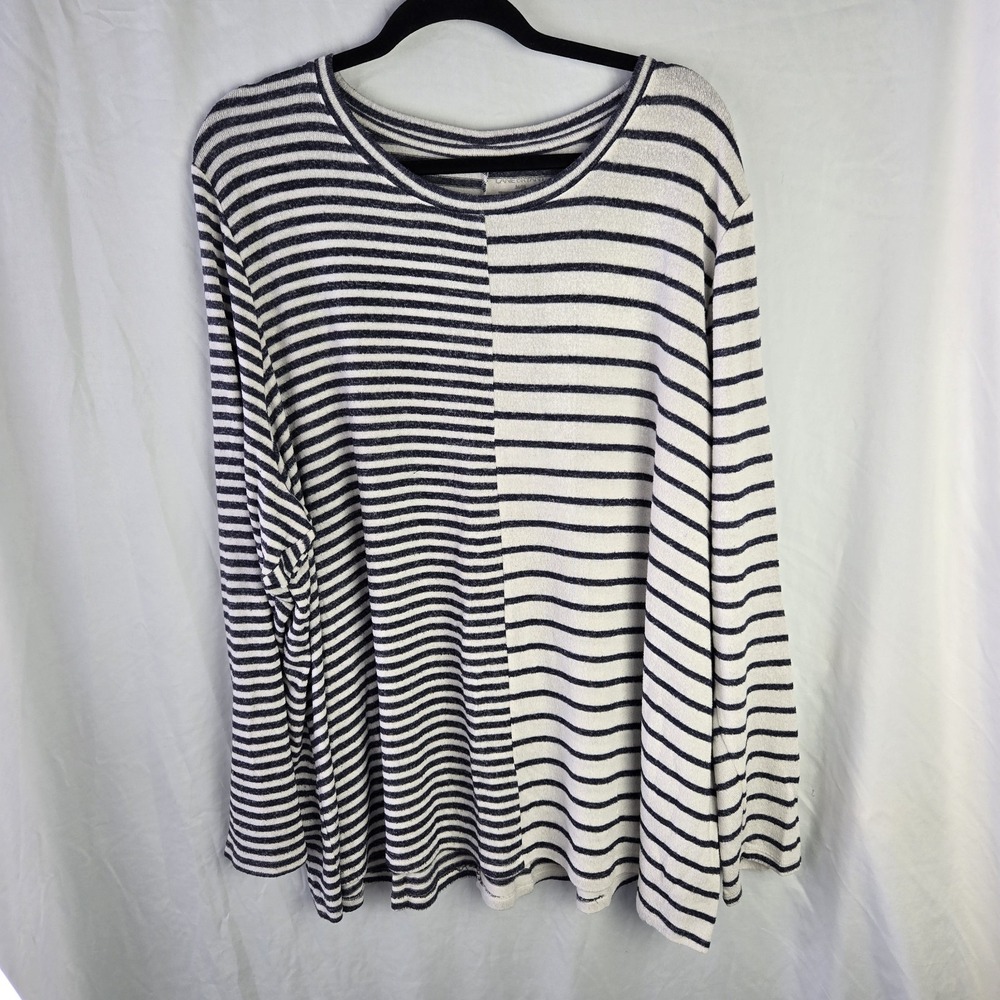 Lane Bryant Contrast Stripe Long Sleeve Soft Knit Top Preppy 26/28 Americana